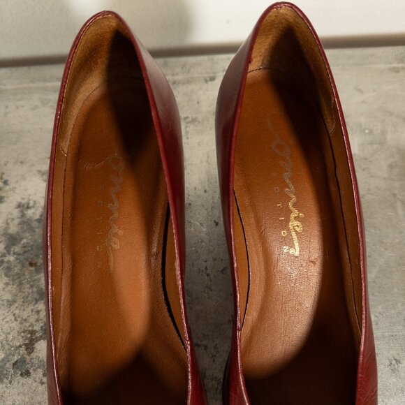Vintage Connie Leather Pumps Red Maroon 8.5 AA Square Pointy Toe Heel - Picture 7 of 7